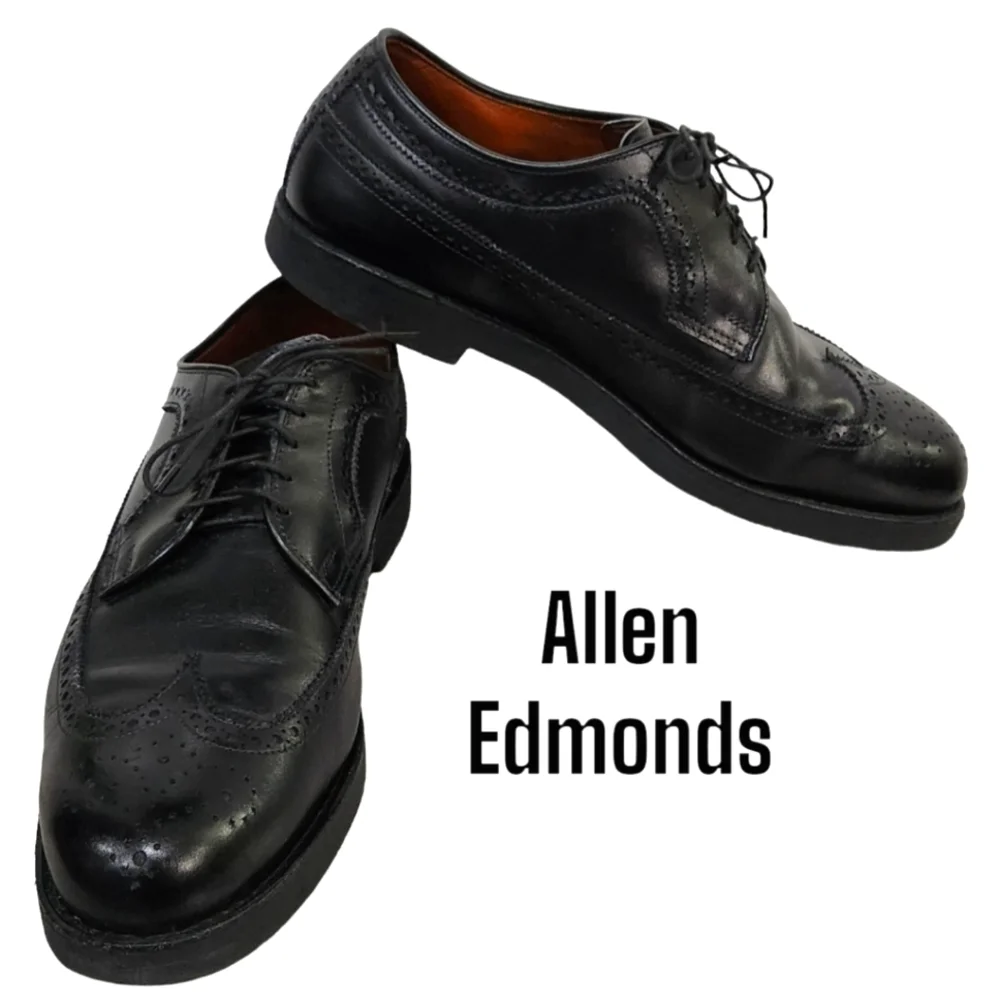 Allen Edmonds black wingtip oxford dress shoes men's size 10.5 D